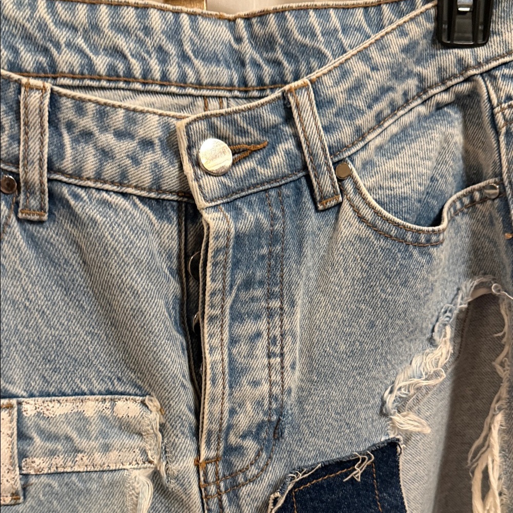 Distressed Patchwork Blue Jeans - image 7